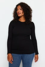 Trendyol Curve Black Crew Neck Plain Bodycone Ribbed Knitted Blouse