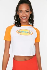 Trendyol Orange Printed Crop Knitted T-Shirt