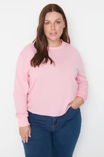 Trendyol Curve Pink Crew Neck Knitted Basic Thin Crop Sweatshirt