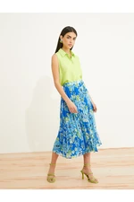 Koton Floral Pleated Midi Skirt with Elastic Waist.