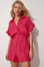 Happiness İstanbul Women's Dark Pink Ayrobin Viscose Jumpsuit with Shorts TO0009