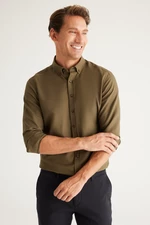 AC&Co / Altınyıldız Classics Men's Khaki Buttoned Collar Easy to Iron Cotton Slim Fit Slim Fit Oxford Shirt