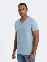 Ombre BASIC men's classic cotton T-shirt with a crew neckline - denim