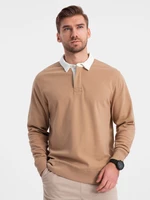 Ombre Men's sweatshirt with white polo collar - light brown