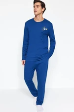 Trendyol Men's Indigo Regular Fit Printed Knitted Pajamas Set.