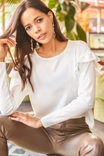 Olalook Women's White Loose Crop Top with Ruffled Sleeves