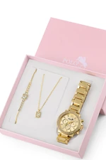 Polo Air Women's Wristwatch Zircon Stone Baguette Necklace Bracelet Special Combination Set Gold Color