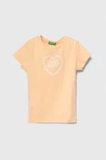 Detské bavlnené tričko United Colors of Benetton oranžová farba