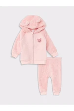 LC Waikiki With a Hooded Long Sleeve Plush Baby Girl Cardigan and Pants 2-Pair Set