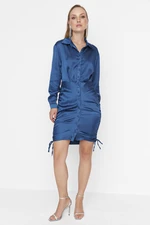 Trendyol Indigo Satin Shirt and Elegant Evening Dress