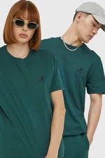Bavlnené tričko Kangol zelená farba, s potlačou