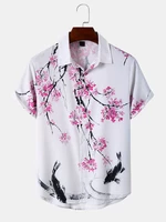 Mens Floral & Fish Print Short Sleeve All Matched Shirts