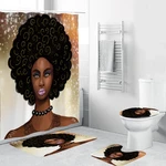 Bakeey Africa Girl Printing Bathroom Shower Curtain Set Toilet Cover Mat Bathroom Non-Slip Mat Rug Kit