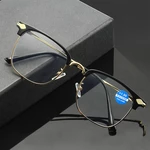 Jassy Men's Portable Fashion Anti blue light Metal Half Frame Business HD Reading Glasses