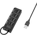 USB 2.0 hub Renkforce 4 porty, lze spínat jednotlivě, se stavovými LED, 35.5 mm, černá