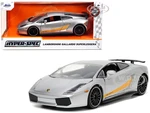 Lamborghini Gallardo Superleggera Silver Metallic with Yellow Stripes "Hyper-Spec" Series 1/24 Diecast Model Car by Jada