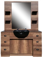 Barber obsluha so zrkadlom a umývadlom Hairway Barry - hnedá, čierne umývadlo (59222-W50-B) + darček zadarmo