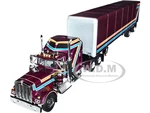 Kenworth W900A with 60" Aerodyne Sleeper and Utility 53 ABS Spread-Axle Roll Tarp Trailer Plum Purple with Stripes 1/64 Diecast Model by DCP/First Ge