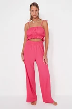 Trendyol Pink Woven Frilly Blouse and Pants Suit