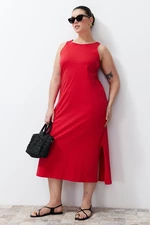 Trendyol Curve Red Single Jersey Knitted Plus Size Dress