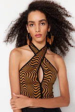 Trendyol Multicolored Crop Knitted Animal Print Bustier with Window/Cut Out Detailed