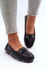 Women's leather loafers with embellishments, black S.Barski