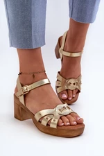 Women's high-heeled sandals made of eco leather, gold Assames