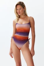 Trendyol Gradient Patterned Strapless Draped Silvery High Leg Regular Swimsuit