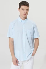 AC&Co / Altınyıldız Classics Men's White-light Blue Comfort Fit Comfy Cut Hidden Button Collar Cotton Striped Shirt.