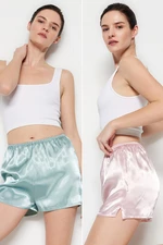 Trendyol Pink-Mint 2-Pack Woven Satin Shorts