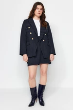 Trendyol Curve Navy Striped Button Detailed Woven Jacket