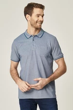 ALTINYILDIZ CLASSICS Męska niekurczliwa tkanina bawełniana Regular Fit Relaxed Fit Indygo-biały podwijany T-shirt z kieszenią na golf