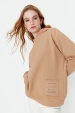 Trendyol Beige Loose Hoodie with Print and Rayon Knitted Sweatshirt.