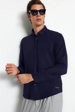 Trendyol Navy Blue Navy Slim Fit Shirt Shirt With Leather Accessory