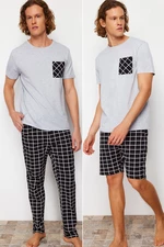 Trendyol 3-Piece Black Plaid Patterned Regular Fit Knitted Pajamas Set