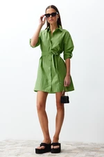 Trendyol Green Belted Fabric Textured Mini Woven Shirt Dress