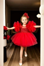 N4732 Dewberry Chiffon Sequined Girls Evening Dress-RED