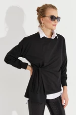 Cool & Sexy Women's Black Tied Sweatshirt Yi2493