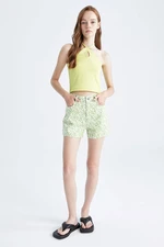 DEFACTO Cool Floral Pattern Cotton Gabardine Mini Shorts