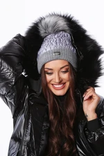 Winter beanie made of nylon with pompom, dark gray