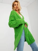 Light green women's openwork cardigan with the addition of wool
