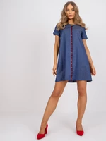 Casual dark blue dress with short sleeves
