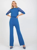Dark blue knitted trousers with wide legs