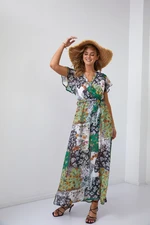 Green maxi wrap dress with belt