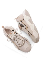 Marjin Women's High-Sole Sneakers Lace-Up Leopard Detail Sneakers Desya beige.