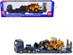 MAN Truck Blue Metallic with Low Loader Trailer and JCB 457 Wheel Loader Yellow 1/87 (HO) Diecast Model by Siku