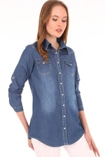 Bigdart 3411 Double Pocket? Checkered Denim Shirt - Dark Blue