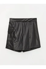 LC Waikiki Girl's Elastic Waist Leather Look Short Skirt