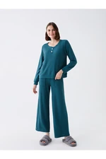 LC Waikiki Round Neck Patterned Long Sleeve Women's Pajamas Set