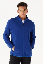 AC&Co / Altınyıldız Classics Men's Saks Blue Anti-pilling Non-Pilling Standard Fit Stand-Up Bato Collar Sweatshirt Fleece Jacket